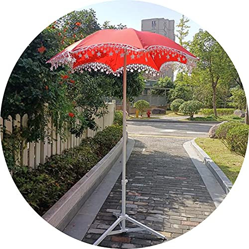 YFZN Φ1.5m Small Terrace Parasol, Detachable Garden Parasol, Fringed Lace, Polyester Waterproof Sunscreen Outdoor Parasol, For Garden, Courtyard, Cafe, Beach, Red, White, With Stand