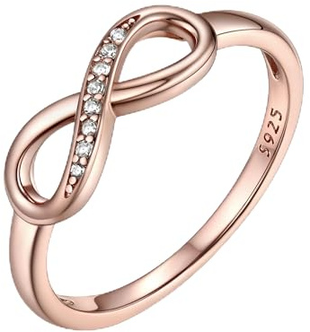 Bestyle Bague Infini pour Femme Fille Couple Bague en Argent 925 Figure 8 Bague de Promesse Bijoux de Fiancaille Zircon Brillant t47-t67 Blanc/Or Rose