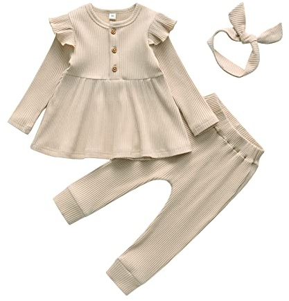 Derouetkia Baby Mädchen Kleidung Kleinkind Mädchen Rüschen Tops Langarm Hose mit Stirnband Outfit Set