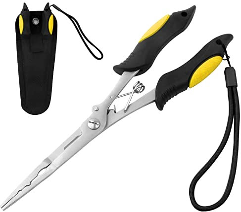 Hikary Long Nose Fishing Pliers,Ice Fishing Gear,Stainless Steel Hook Remover Braid Cutter Rustproof Fishing Multi-Tools Fishing Gripper for Freshwater Saltwater