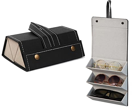 Sunglasses Organizer PU Leather Eyeglass Case Multiple Slot Glasses Box for Home Storage Outdoor Use,Glasses Storage Box,Sunglasses case,Glasses display storage box,multiple glasses case(Black)