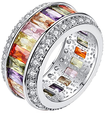 JewelryWe Schmuck Damen-Ring Elegant Bunte Zirkonia Regenbogen LGBTQ Gay Pride Männer Frauen Eternity Ring Verlobung Hochzeit Band GeschenkGröße 59