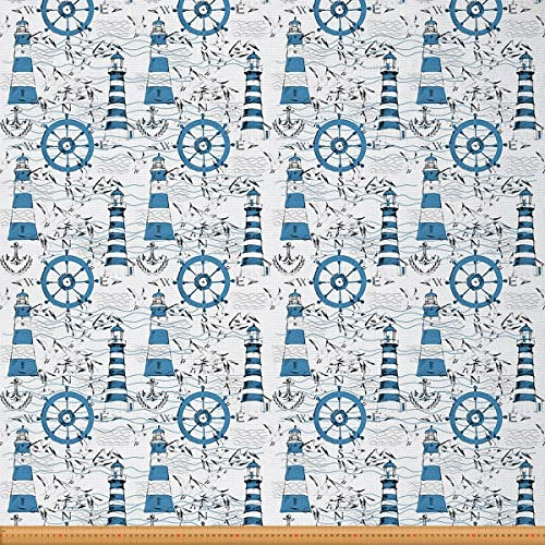 Leuchtturm Stoff Meterware Nautischer Polsterstoff Anker Ruder Dekorationsstoff für Kinder und Erwachsene Retro Ozean Strand Stoff für Drinnen und Draußen Polster und Wohnakzente 460 x 150 (HxB)