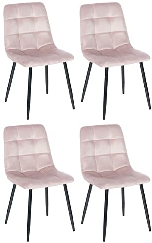 CLP Lot de 4 chaises de Salle à Manger Antibes I Chaises de Cuisine garnies de Velours I avec Protections de Sol, Couleur:Rose