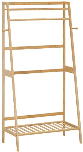 HOMCOM Portant à vêtements avec 2 étagères 2 crochets et 1 barre de suspension en bambou - 82 x 36,8 x 140 cm