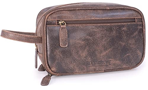 Bucklestone - Beauty Case da Viaggio in Pelle - Borsa da Toilette Media - Necessaire Uomo - Wash Bag - Borsa Pochette per Cosmetici - Durham - Marrone