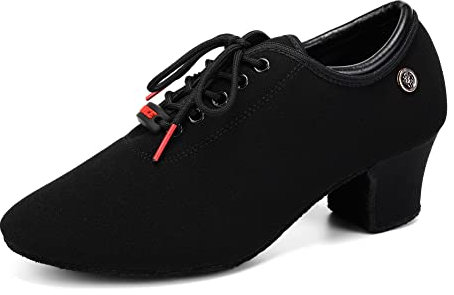 YKXLM Scarpe da Ballo Donna Latino Americano Chiuse con Lacci Pratica di Ballo Scarpe Allenamento Donna Salsa,5CM,Nero,37.5 EU