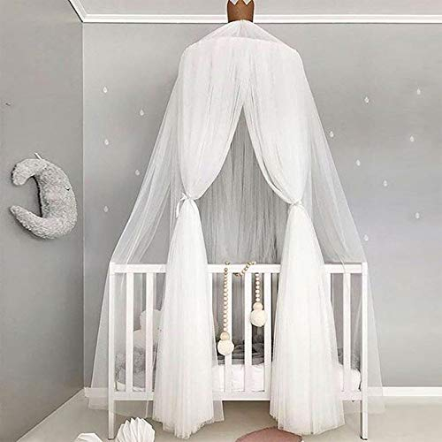 Betthimmel Baldachin Babybett Extra Groß Kinder Baumwolle Hängende Moskiton ohne Bohren Mit Stabilem Ring Stoff Saumlänge Für Schlafzimmer Ankleidezimmer Spiel Kinderzimmer Spielzimmer (Weiß)