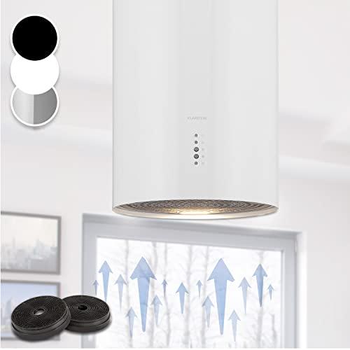 Klarstein Insel-Abzugshaube, Dunstabzug für Arbeitsplatte, 600m³/h Luftstrom, Verstellbare Inselhaube Umluft Freihängend mit Rohr-Design, 3 Stufen, Aktivkohle-Filter Dunstabzugshaube Deckenmontage