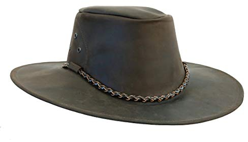 Traveller Cowboyhut, Hut aus Känguruleder in verschiedenen Ausführungen- sehr leicht und super robust Unisex für Damen. Herren und Kinder, Sonnenschutz UPF50+ Hergestellt in Australien Dunkelbraun
