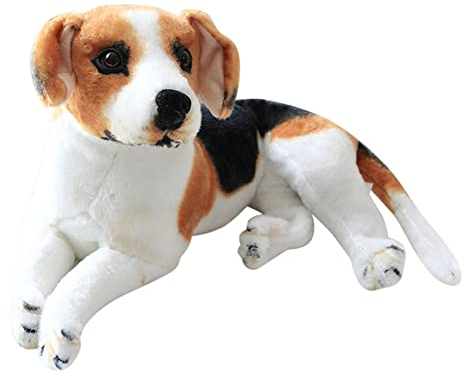 Hund Plüschtier 50CM Hunde Kuscheltier für Kinder,Plüschhund Liegend -Stofftier Hund Lebensecht Weiß Braun Welpen Hund Tier Plüsch Puppe Hund Kissen Plüschtier Spielzeug für Kinder Jungen Mädchen