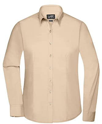 James & Nicholson Damenbluse Poplin Langarm - Taillierte Bluse in pflegeleichtem Materialmix