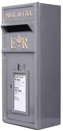 Assorted Collections Post Box - ER Mail Box with Lock - Cast Iron Design for Durability - Wall Mountable - Easy to Install - Lockable - Classic Grey Post Office Box, 34Wx17Dx57H cm, 8.83 kg