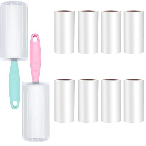 Fusselrolle, 10 Stück super klebrige Fusselrolle, klebriger Roller Geeignet für die Reinigung von Haarstaub auf Kleidung Bettlaken Sofas und Autositzen (480 Tabletten+2 Halterung)