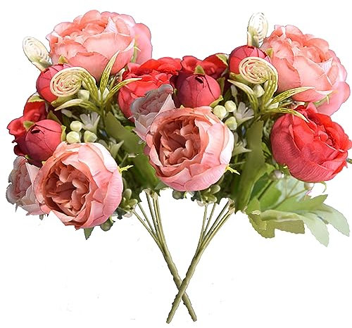 YELYAN 2 Pack Fake Peony Artificial Flowers White Flowers Silk Peonies Bouquets for Wedding Home Birthday Party Arrangment Garden Decoration (red)