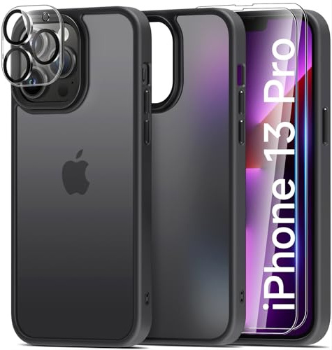 Mootobo 4 in 1 Designed for iPhone 13 Pro Case Built-in 2 Screen Protector and Lens Protector, 10FT Military Grade Drop Protection Case with Anti-Fingerprint Matte Back 6.1 inch - Black