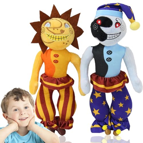 VEghee 2PCS Sundrop FNAF PlüSchtiere, Kawaii Sundrop Moondrop FNAF Security Breach Plüsch, Clownfigure Plüschkollektion Geschenke für Kinder und Fans.
