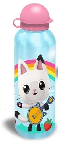 Gabby’s Dollhouse Kids Water Bottle – 500ml Leakproof Aluminium Bottle with Flip Straw | BPA Free Reusable School Drinking Bottles Featuring Cute Cat Characters