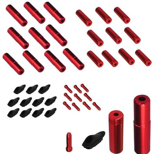 Zetatau 10 PCs Each Red Bike Brake Cable Tips Caps End Crimp Shift Derailleur + Cable Tube Clamp Grommets Frame Buckles Clip Holder Wire Line Pipe Guide Plugs Organizer Road Mountain Bicycle