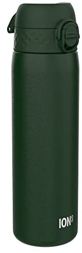 ION8 Vacuum Insulated Steel Water Bottle, 500 ml/17 oz, Leak Proof, Easy to Open, Secure Lock, Dishwasher Safe, Fits Cup Holders, Carry Handle, Scratch Resistant, Metal Water Bottle, Dark Green