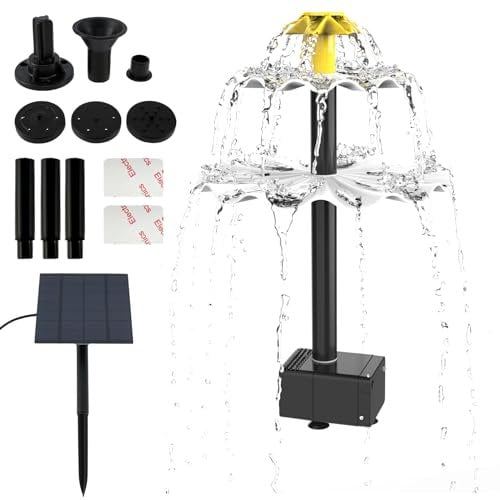 DIY Solar Fountain Pump Kit with 6 Nozzles and 7.6Ft Power Cord,2.5W Solar Water Pump with Panel,Solar Powered Fountain Water Pump for Bird Bath Fish Tank Pond Garden Decor