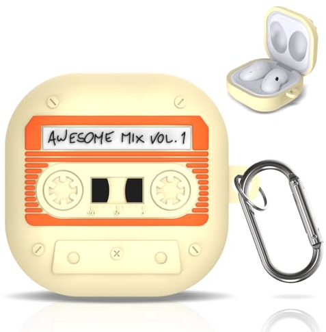 MOWYEOK Silikon Schutzhülle für Samsung, Retro Tape Pattern, kompatibel Galaxy Buds Pro/Galaxy Buds Live/Galaxy Buds 2/Galaxy Buds2 Pro/Galaxy Buds FE Schutzhülle, mit Karabiner/4 Klebeaufkleber