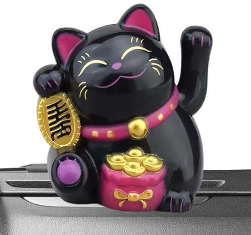 Lnhgh Chat porte-bonheur solaire Fortune - Chat porte-bonheur solaire - Chat chinois vif et beau - Chat chinois vivant et beau - Bras d'angle du chat porte-bonheur - Bras oscillant du chat