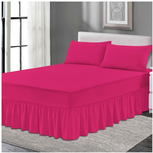 Fitted Valance sheet, Wrinkle Free Bedding Sheets, Breathable Single Bedsheet, Non Iron Frilled Fitted Valance Sheet, Fuchsia