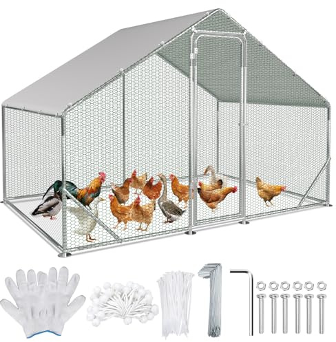 Ollewiellan Hühnerstall Freilaufgehege 3x2x2m Hühnergehege Verzinkter Stahl Hühnerhaus mit Tür & Riegel Geflügelstall für Hühner Kaninchen Gänse Tauben und Wachteln Metallgehege mit Netz