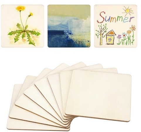 Carré Pièces de Bois Plaque en Bois Non Finies pour Peinture Bricolage Artisanat Décoration Artistiques 10 x 10 cm Dessous de Verre 16 Pièces