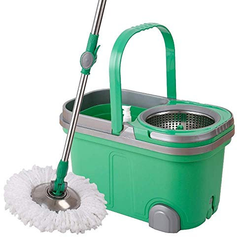WADRBSW Spin Mop Bucket with Wringer - Deluxe Stainless Steel 360 Spin Dry Basket & Telescopic Handle Pole To pursue happiness