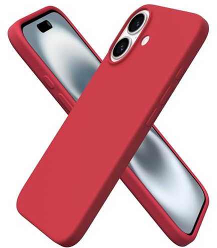 ORNARTO Compatible with iPhone 16 Case 6.1, Slim Liquid Silicone 3 Layers Full Covered Soft Gel Rubber 16 Phone Cases Cover 6.1 inch-Red