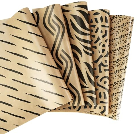 Geschenkpapier aus Kraftpapier – 5 Rollen im Set – Geschenkpapier Natur – ökologisch und nachhaltig – für Geschenke zu Geburtstag, Weihnachten, Ostern, Hochzeit – Rolle: 47 cm breit, 3 m lang