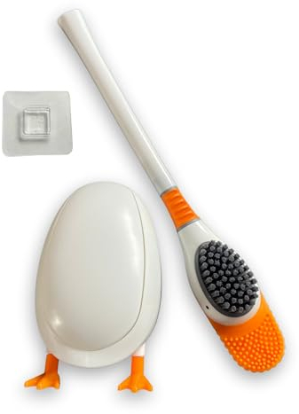White Silicone Toilet Brush & Holder Set - Modern Bathroom Cleaning Tool | Wall-Mounted or Freestanding Design | Hands-Free Open/Close Holder | Durable, Hygienic, & Stylish | UK Seller
