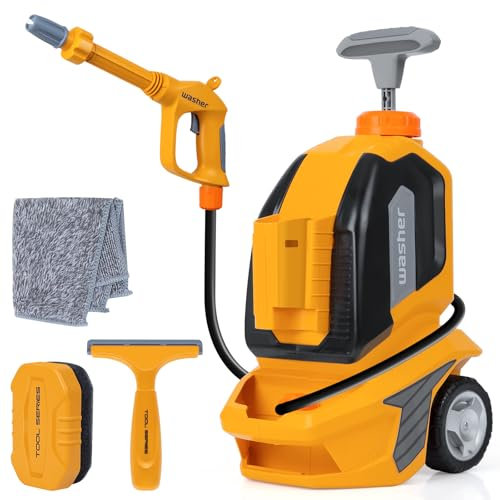 ANYCESO Kids Car Washer Toy Set, Manual Pressure Gun, Scraper, Sponge, Towel, Role Playing Toy Gift for Boys Girls