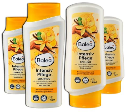 Balea 5er Set: 2 x Shampoo + 2 x Spülung für Geschädigtes/Strapaziertes Haar, Trockenes Haar – 1 x Topfpflanze künstlich
