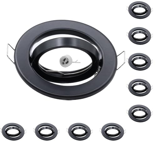 JOYINLED 10er LED Einbaustrahler GU10 Set Einbaurahmen Rund Einbauleuchten 68mm Deckenspots Inkl. GU10 Fassung für LED oder Halogen Leuchtmittel, 30° Schwenkbar