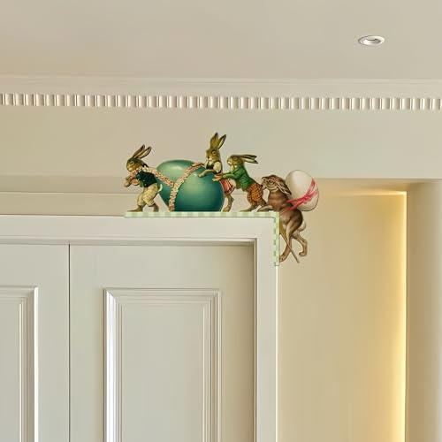 Drawelry Türrahmen Holz Weihnachts Dekoration mit Osterei Hase Tulpe Figur Holzskulptur Herbstdeko Türecke Tür Fenster Hängende Ornament Weihnachten Ostern Heim Deko Geschenke (J, Rechts)