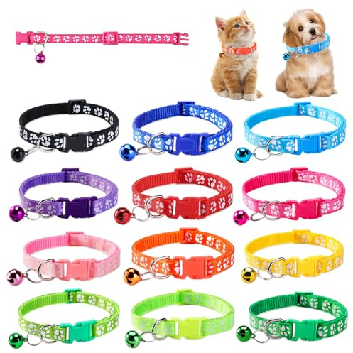 12 Katzenhalsbänder mit Sicherheitsverschluss und Glöckchen,Superweiches Welpenhalsband,Halsband Katze Katzenhalsbänder,Kleine Haustierhalsbänder für Welpen,Kleine Hunde und Katzen,Verstellbar 19-32cm