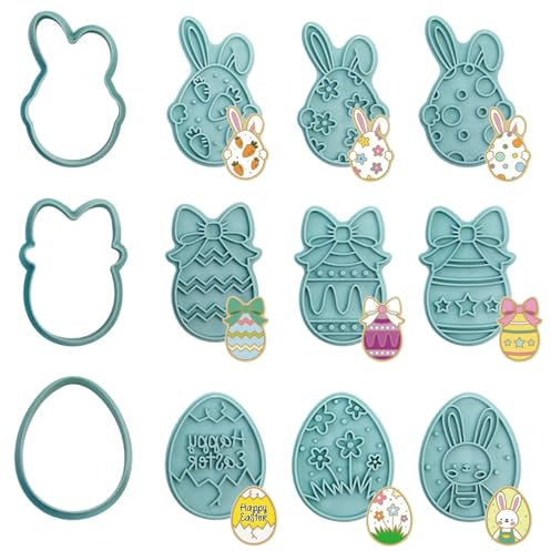 BSITSSS 12 Pezzi Formine Biscotti Pasqua,Tagliabiscotti di Pasqua,3D Stampi Biscotti Coniglio Uovo Stampo per La Cottura in Cucina Fondente Cottura di Decor Festive DIY Accessori per Pasticceria