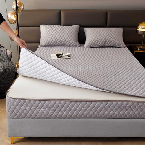 HLTQL Matratzenschoner 180x200 Matratzenbezug ReißVerschluss Gesteppt Matratzenbezug Mit ReißVerschluss Farbig Matratzenbezug Baumwolle(#Grey,180x200+25cm)