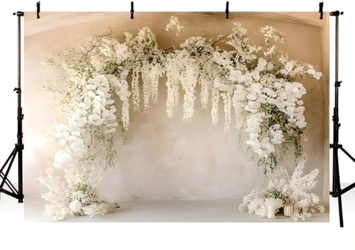 AIBIIN Fotohintergrund mit Blumenbogen, Boho, Beige, für Geburtstag, Hochzeit, Portrait, Foto-Requisiten, 2,1 x 1,5 m