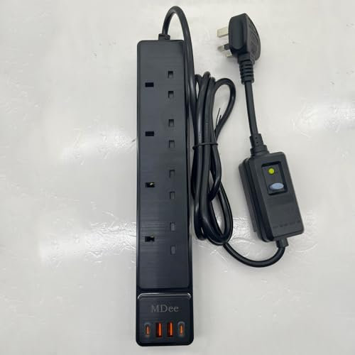 RCD Extension Lead with USB Slots, MDee 3250W 4 Gang Extension Lead, 30mA Surge Protector Plug Power Strip, PRCD Plug Extension Socket with 2M/6.56FT Extension Cable for Home Office Garage