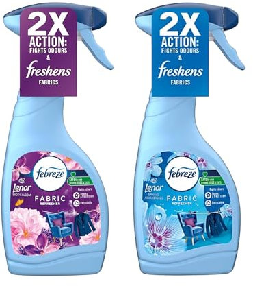 Febreze Fabric Refresher Spray Duo | Lenor Exotic Bloom & Spring Awakening | 2X Odour Elimination & Fabric Freshness | Safe for Pets | Long-Lasting Scent | 2 x 500ml