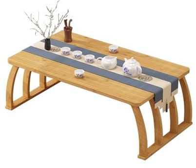 Table Basse Salon en Bambou Rustique, Pieds de Table Courbés, Multifonction Table de Thé Japonaise pour Fenêtre, Tatami, Extérieur, Lit(Natural,60 * 37 * 31cm)
