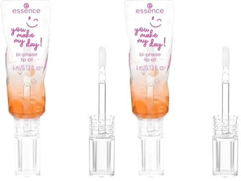essence you make my day! bi-phase lip oil, Lipgloss, Nr. 01, Transparent, pflegend, glänzend, strahlend frisch, vegan, ohne Parabene, ohne Mikroplastikpartikel, Nanopartikel frei, 2er Pack (4ml)