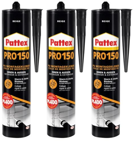 Colle de montage PRO150 Beige - Colle PU à durcissement rapide en 2 minutes, imperméable D4, haute résistance finale, ponçable et recouvrable, intérieur & extérieur, pour bois, métal, céramique