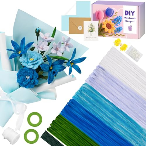 UUEMB 400 Piezas Limpiapipas Manualidades, Set Completo de Limpiapipas Flores Azul