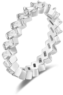 KnSam 585 Weißgold Partnerringe, Hochzeitsring Klassiker mit Moissanit Rechteckschliff, 14K Ring Echt Schmuck, Silber, 63 (20.1)