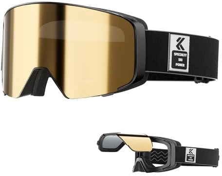 KAPVOE Skibrille OTG mit magnetischer Klapplinse K724 | Antibeschlag-Design, UV400-Schutz und helmkompatibel für Damen, Herren und Jugendliche; ideal zum Skifahren und Snowboarden